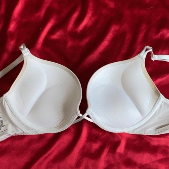 32B Bombshell Push-Up Bra Solid White Satin Smooth Miraculous Bra - Picture 3 of 11